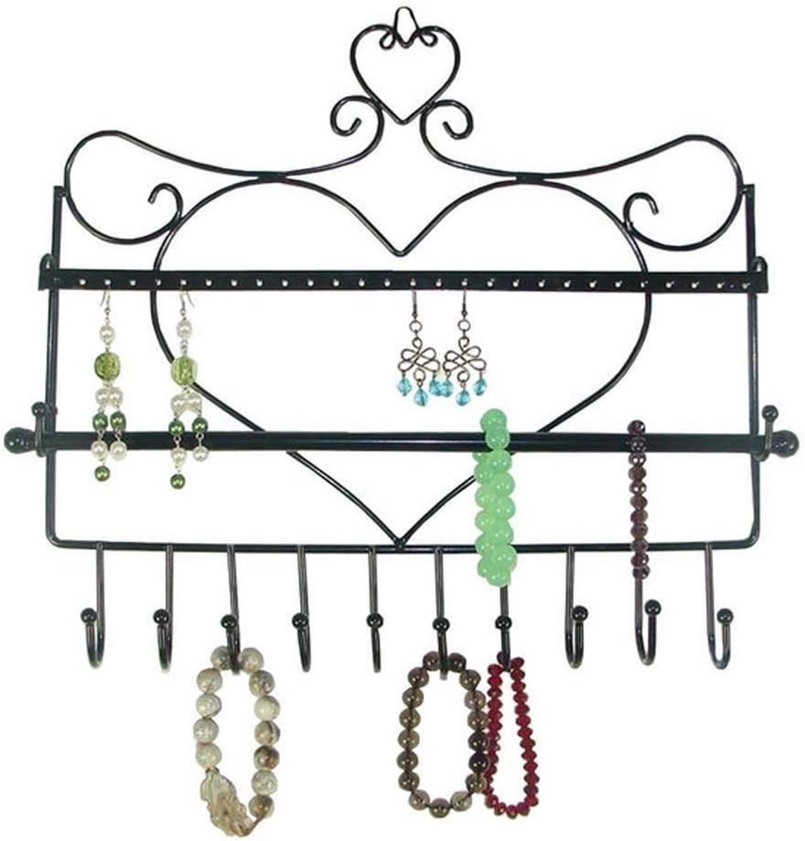 Sieradenhouder wandmontage hartvorm - metalen display - voor oorbellen, kettingen en armbanden - ShopVlot