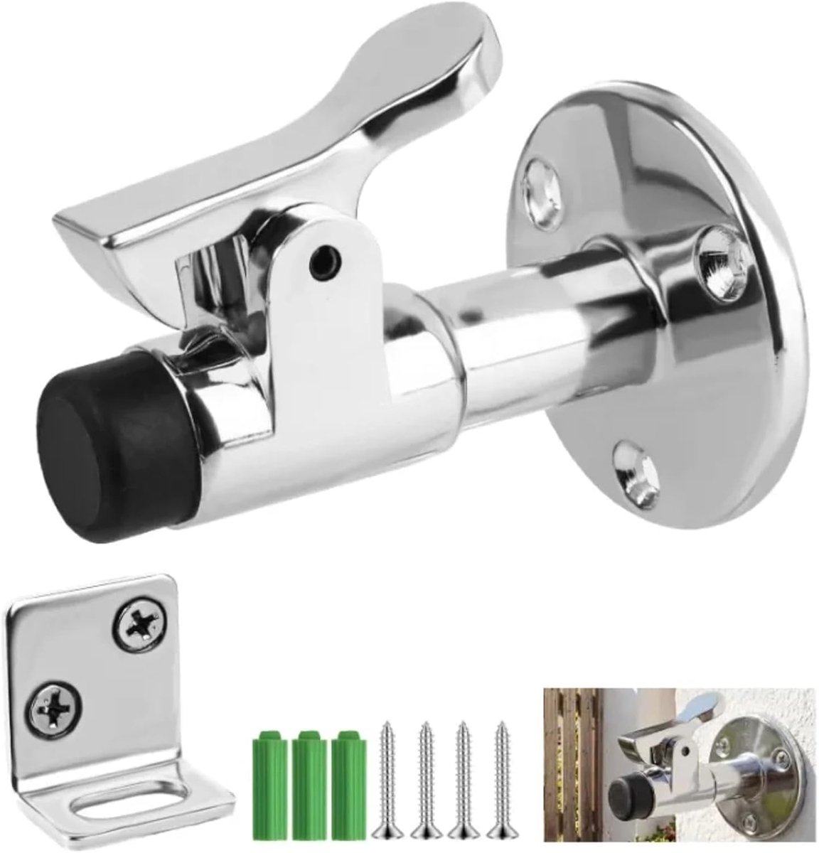Deurstopper muur roestvrij staal - winddicht - rubberen buffer - ideaal voor tuinpoort - ShopVlot