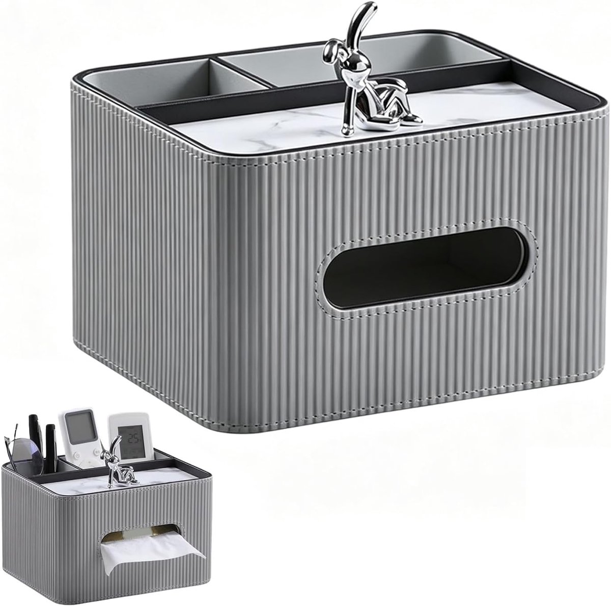 Cosmetische zakdoekjesbox - PU-leer - rechthoekig met legplank - praktische organizer voor tissues - ShopVlot