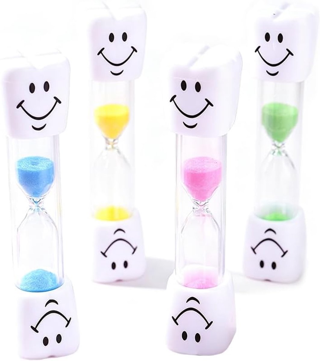 Zandloperset 3 minuten - 4 kleuren met smiley - visuele timer voor tandenpoetsen - bevorder tijdmanagement - ShopVlot