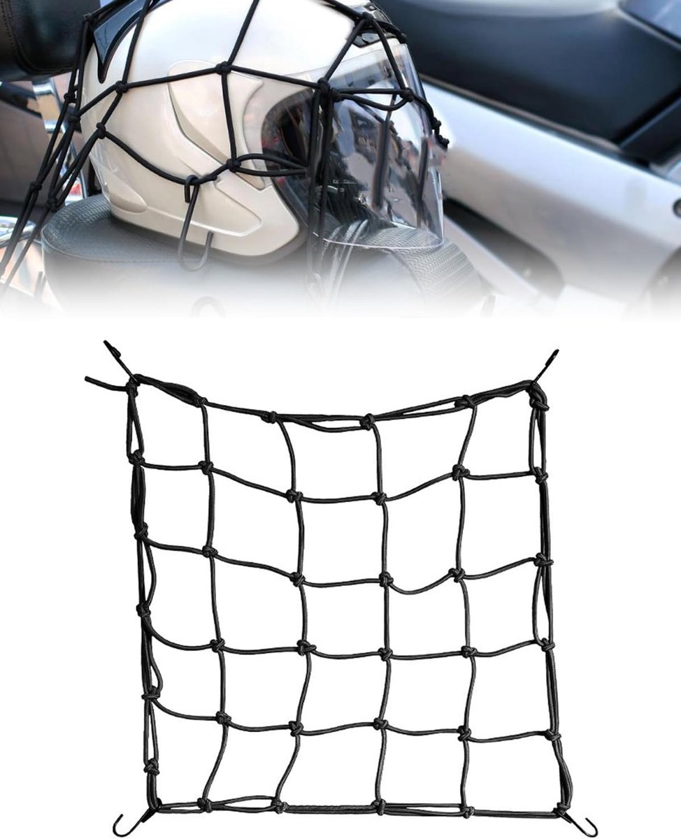 Elastisch net voor motorfiets 40 x 40 cm - zwart spinnennet - met haken - veilige bevestiging van bagage - ShopVlot