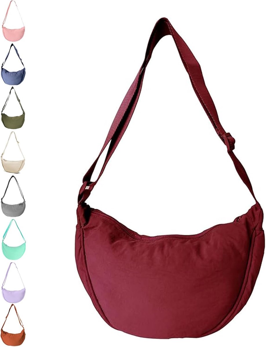 Dumpling tas 31x16x9cm - Nylon bordeaux - Verstelbare schouderriem - Ideaal voor dagelijks gebruik - ShopVlot