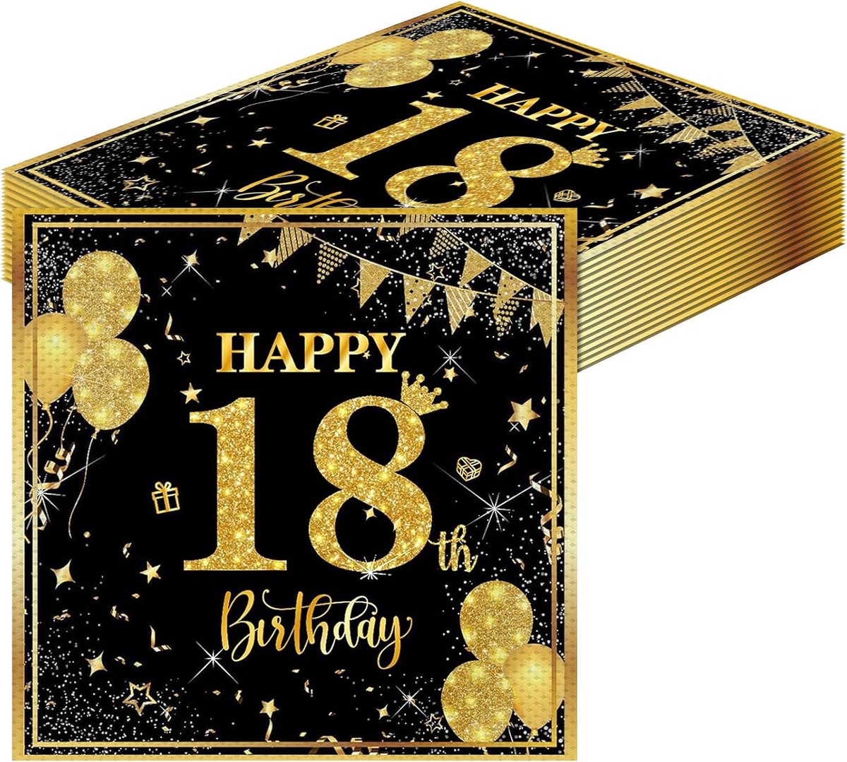 Papieren Servetten Set van 40 - Zwart Goud - 33 x 33 cm - Perfecte Tafeldecoratie voor 18e Verjaardag - ShopVlot