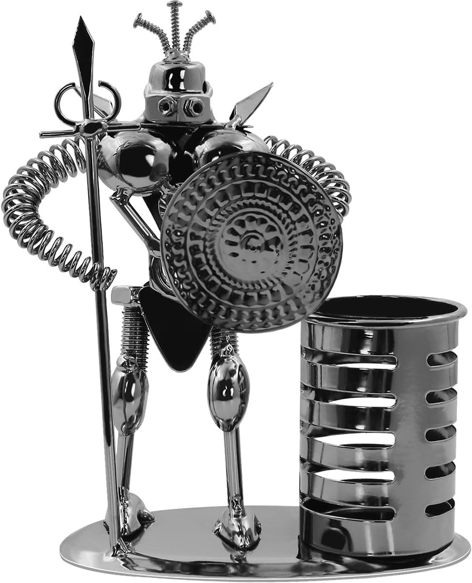 Pennenhouder soldaat - Retro samurai krijger - Met speer en schild - Unieke bureauaccessoire - ShopVlot