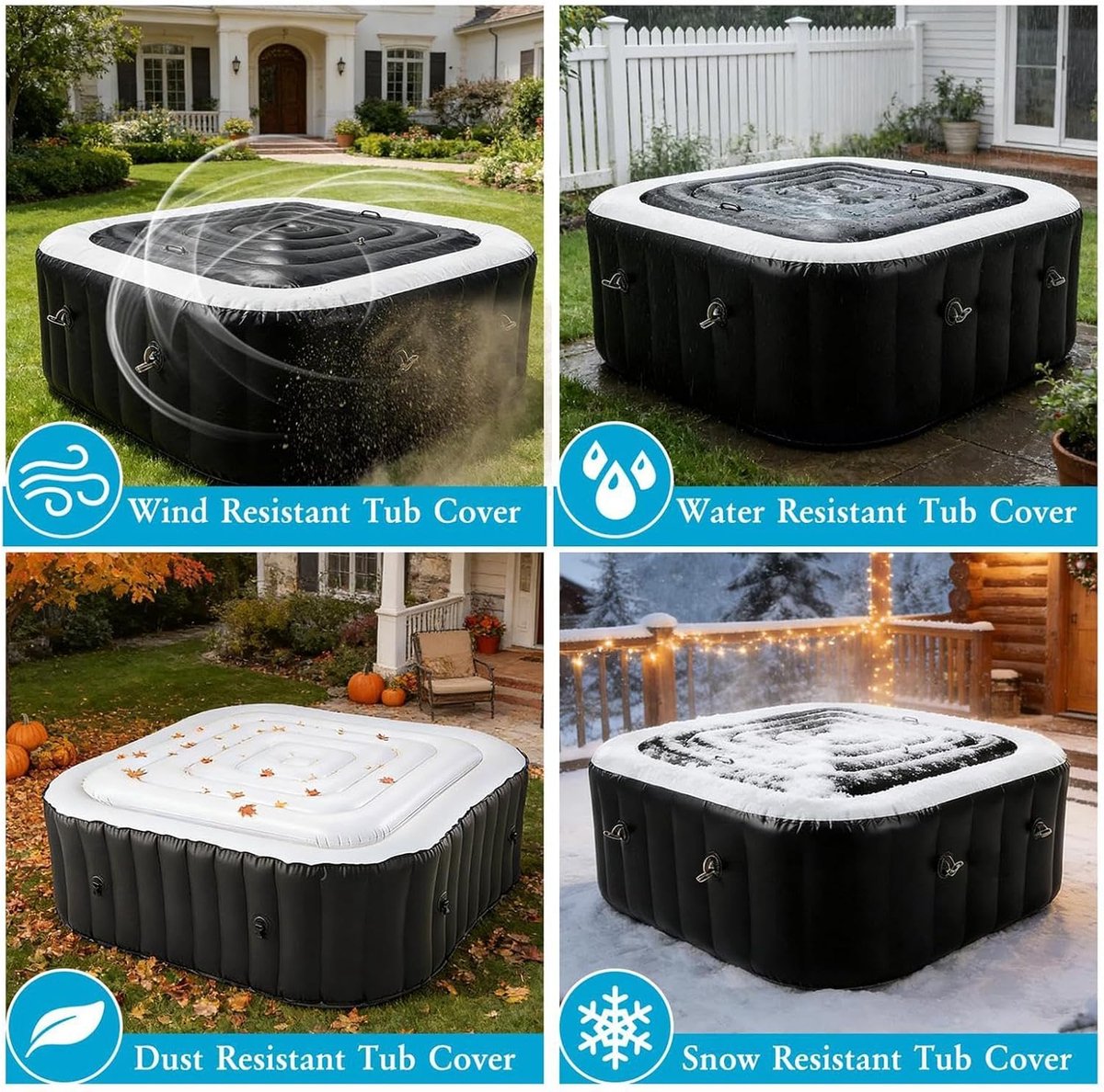 LISM-Opblaasbare badkuipafdekking | Draagbare, lichtgewicht, energiebesparende geïsoleerde badkuipafdekking | Vierkante geïsoleerde opblaasbare afdekking | Waterbesparend voor buiten, zomer, winter, thuis, hotel en badkamer