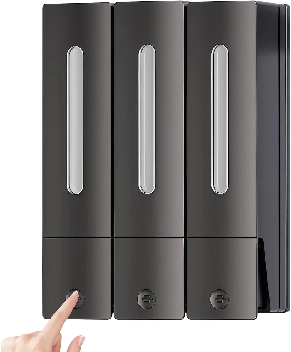 Zeepdispenser wandmontage 3 kamers - hoogwaardig ABS - transparante kijkvenster - ideaal voor douche en wastafel - ShopVlot