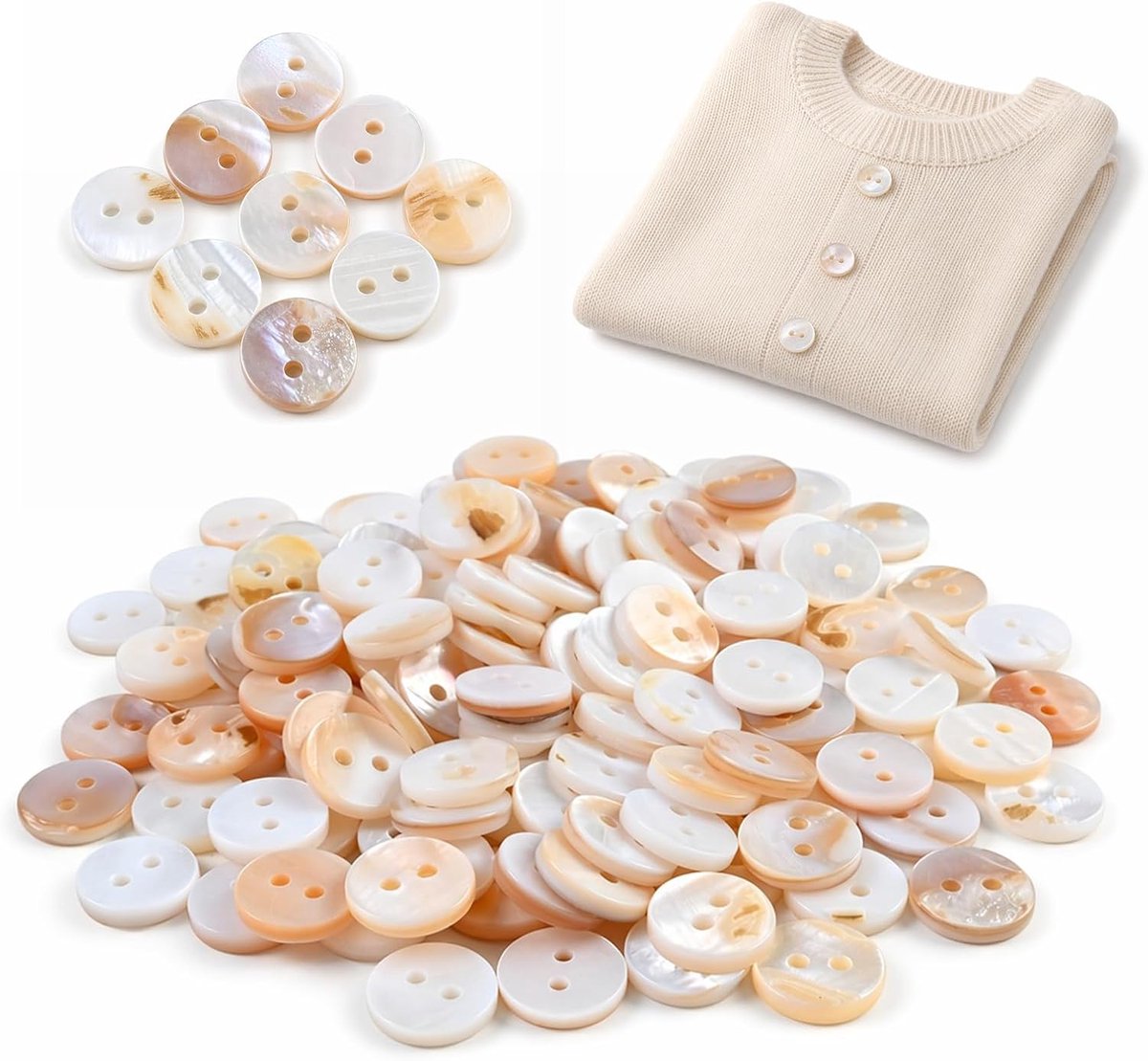 Schelpknoop 10 mm - parelmoer - 2 gaten - ideaal voor naaien en knutselen - ShopVlot