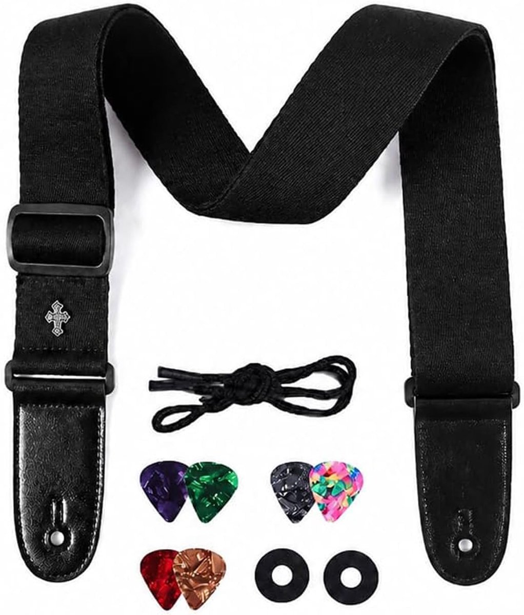 Guitar Strap 2 in - Verstelbaar en Comfortabel - Katoen met PU Leren Einden - ShopVlot