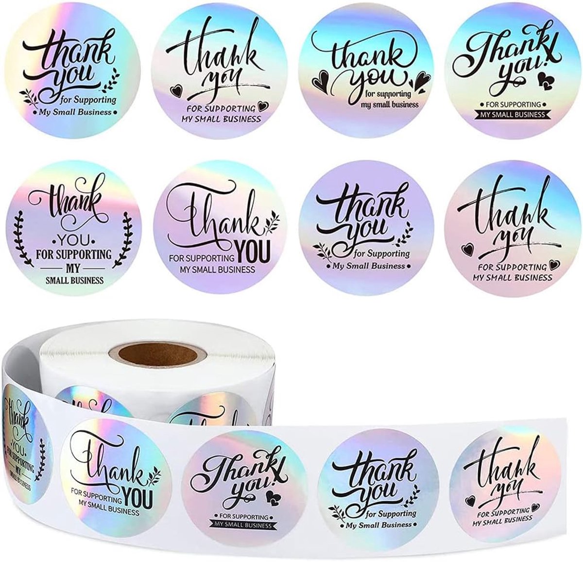 Ronde dank u stickers 3.8 cm - Regenboogkleuren - Zelfklevend - Perfect voor cadeauverpakkingen - ShopVlot