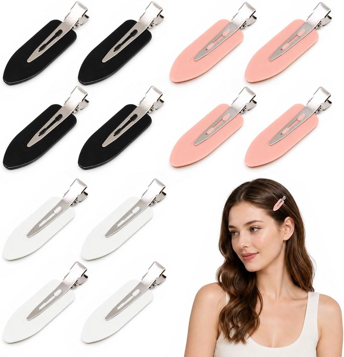 Haarspelden voor dames, 12 stuks, haarspelden, zonder buigen, kappersgereedschap (zwart, wit, roze, 6 cm) - ShopVlot