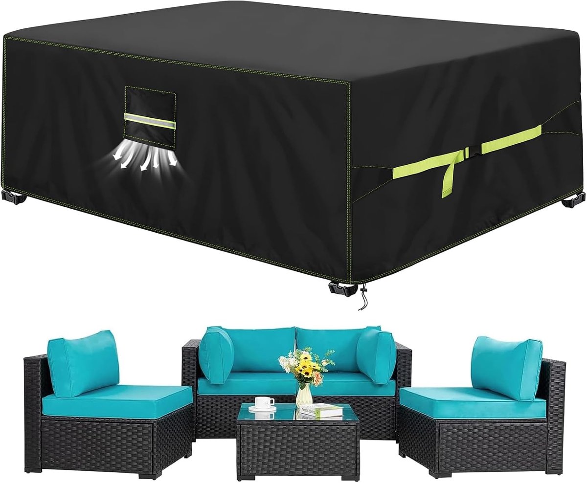 VDISRR Garden Furniture Cover, 420D Oxford Table Cover 200 x 160 x 70 cm, Garden Table Cover with Ventilation - ShopVlot