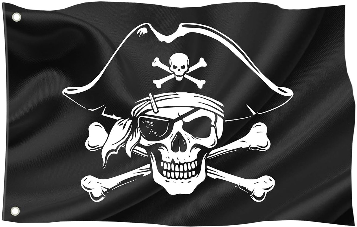 Pirate Flag 60 x 40 cm, Weatherproof with Eyelets, for Outdoor & Indoor, 100% Polyester, Skull 2, Size S - ShopVlot
