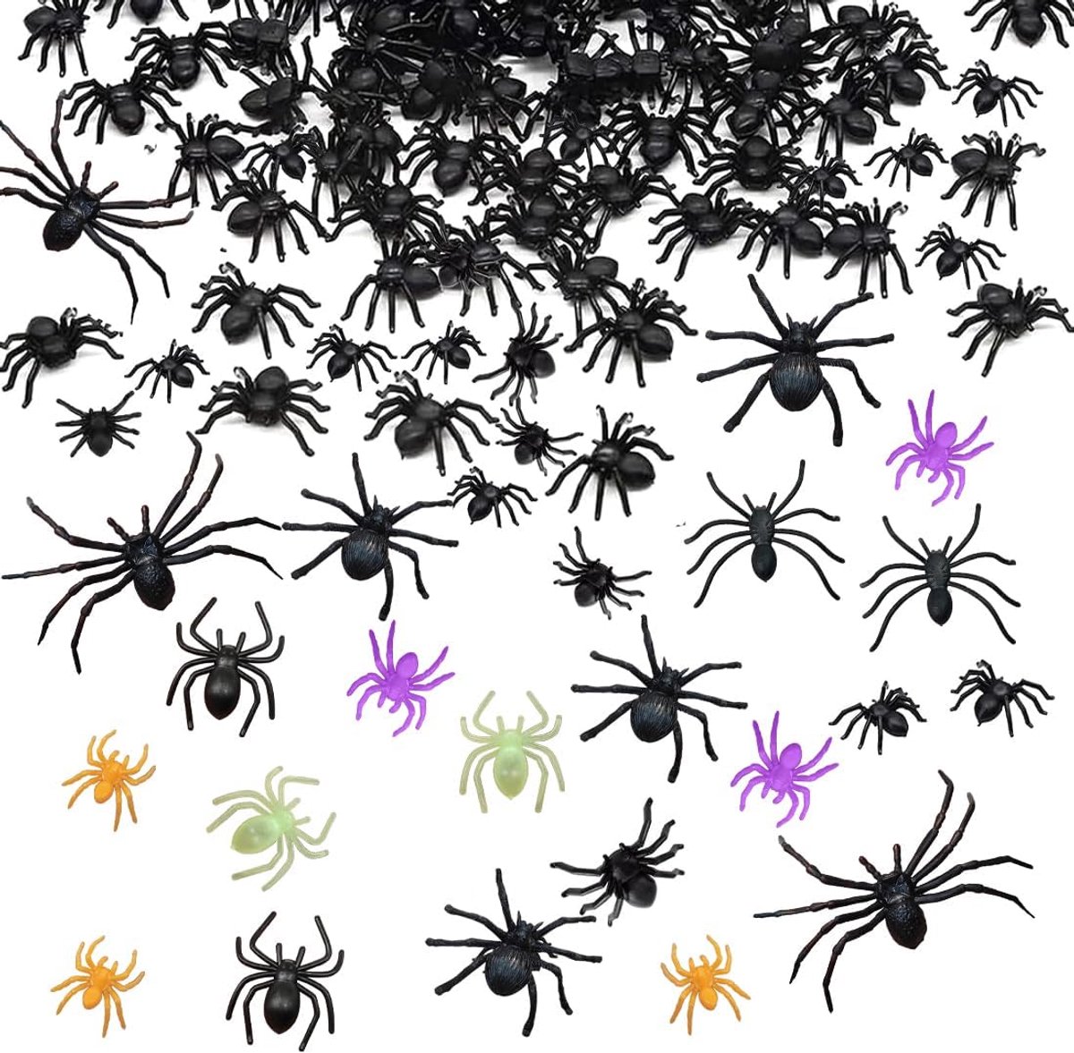 52 Halloween decoraties met spinnenmotieven, 7 verschillende maten in plastic, realistische tafeldecoraties - ShopVlot