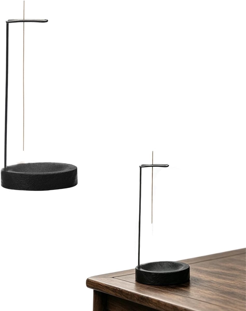 Verticale wierookstokhouder, 2-in-1, mat zwart, standaard en brander voor stokjes en kegels, houten basis - ShopVlot