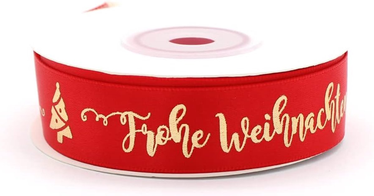 Merry Christmas ribbon, red and gold, 19 mm - ShopVlot