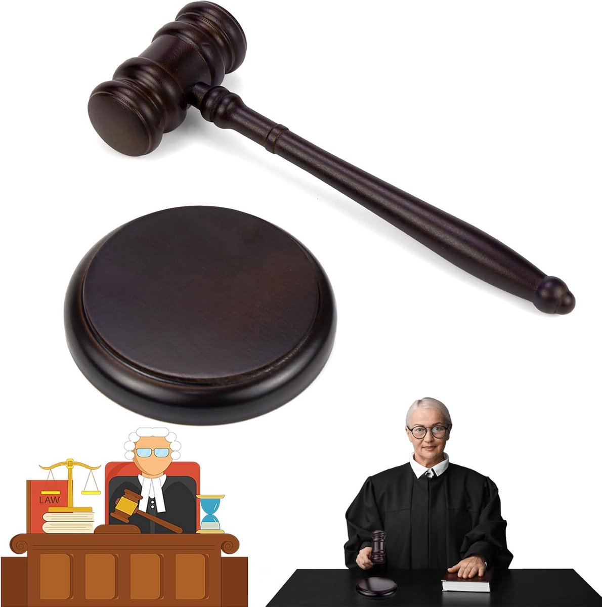Erzekrim Wooden Auction Hammer Set with Right Hammer and Resonance Block - ShopVlot