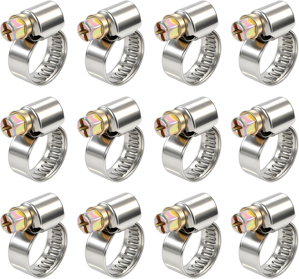 Set van 12 slangklemmen, verzinkt, spanbereik 10-16 mm, hoogwaardige slangklemmen voor buisbevestiging, auto, tuin - ShopVlot