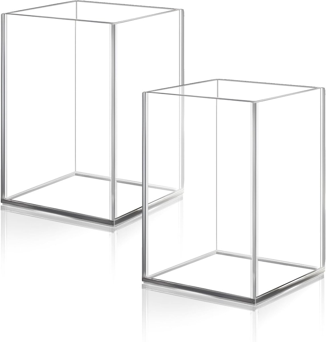 Acrylic Desk Pen Holder, 2 Pcs Clear Pen Jar, Stylish Makeup Brush Holder, Transparent Pen Holder, Stationary - ShopVlot