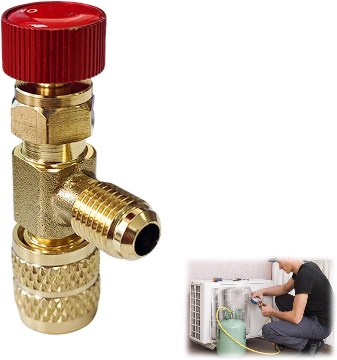 R410A Adapter 1/4 inch - 5/16 inch koelmiddelregelventiel veiligheidsventiel voor airconditioning, rood - ShopVlot