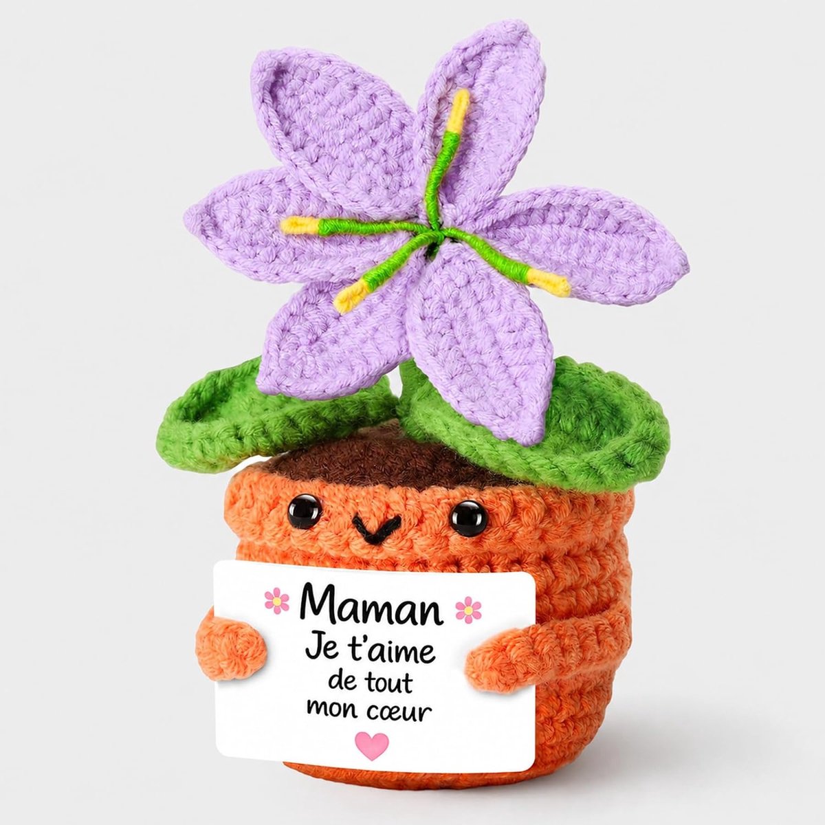 Fleur de Lys Handgehaakt – origineel cadeau voor mama – bureaudecoratie met kaart 'Je t'aime' – uniek cadeau-idee voor - ShopVlot