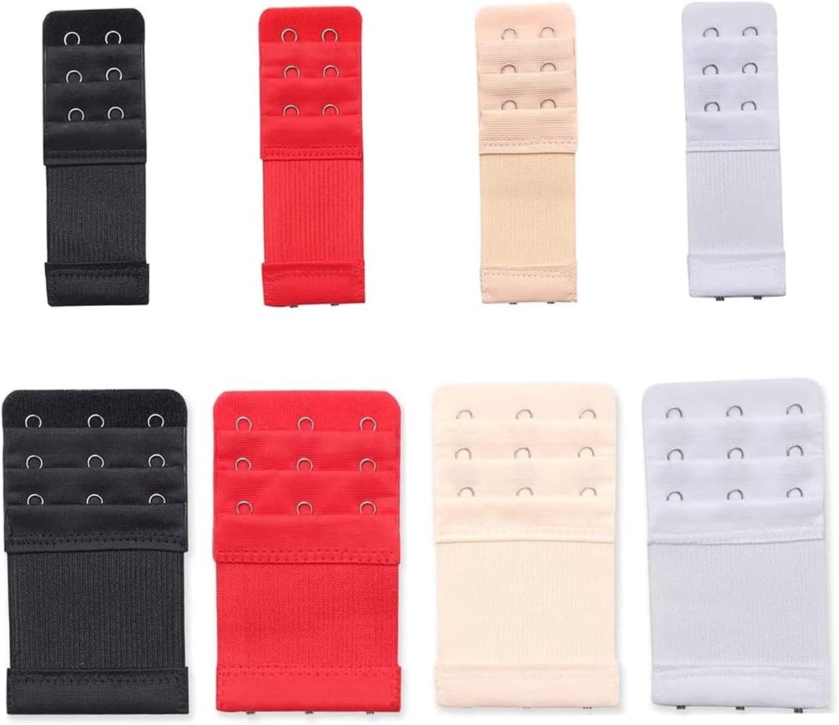 Bra Extension Pack of 8 Elastic Bra Extension Hooks Black Red White Skin Colour Bra Extension Band Elastic Band Soft 3 - ShopVlot