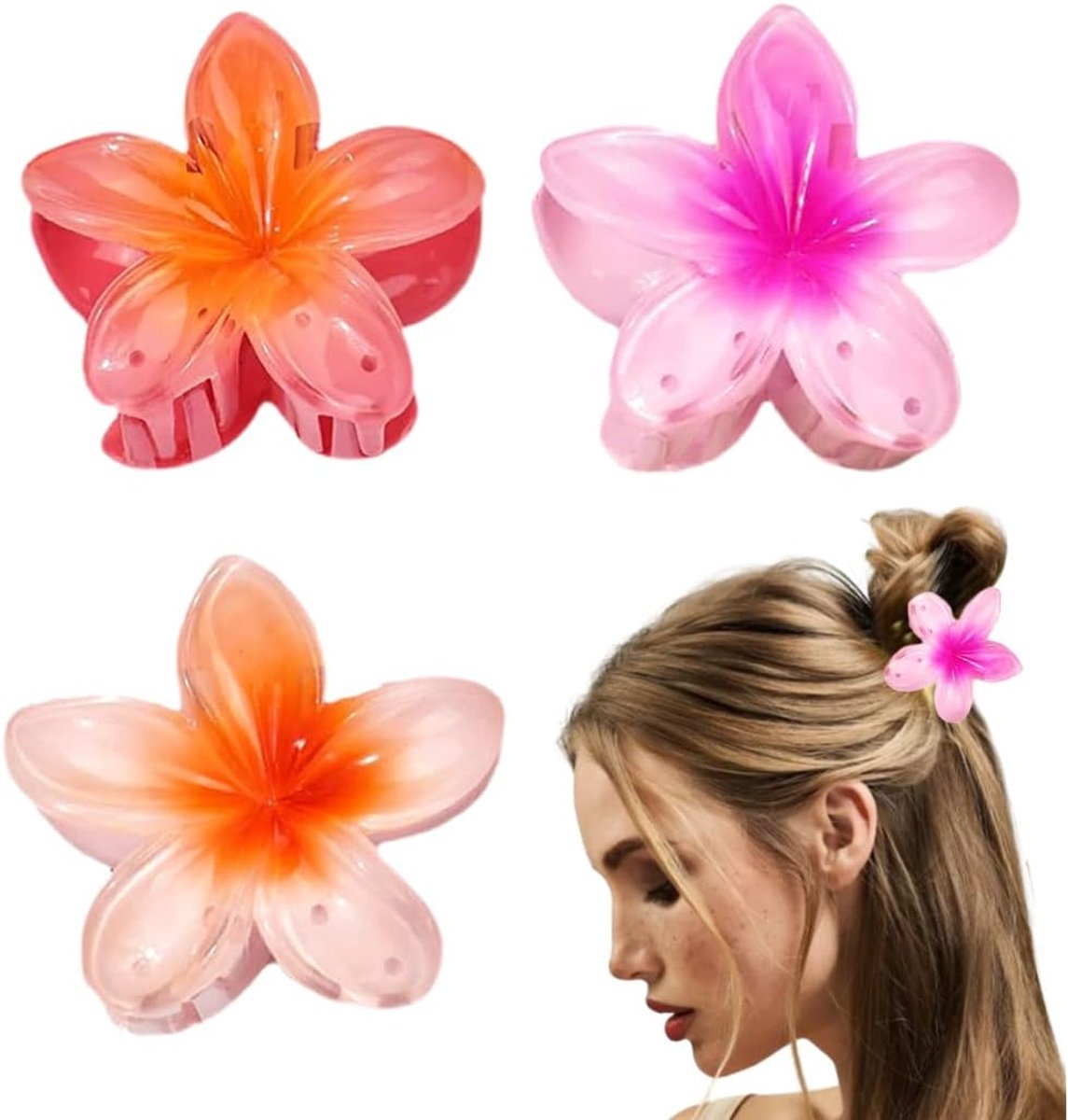 3 Pieces Hair Clips Flower Claw Large Non-Slip Hair Clips for Women Hawaiian Hair Clips Plumeria Elegant Non-Slip - ShopVlot