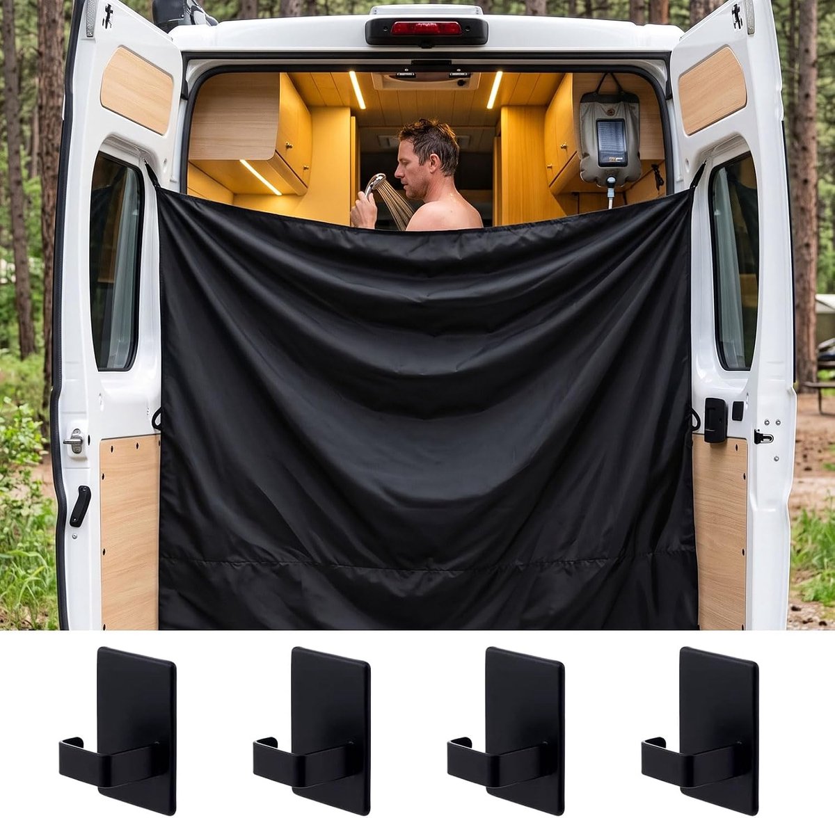Douchegordijn camper 180 × 230 cm - waterdicht - magnetische inkijkbescherming - privéruimte tijdens het kamperen - ShopVlot