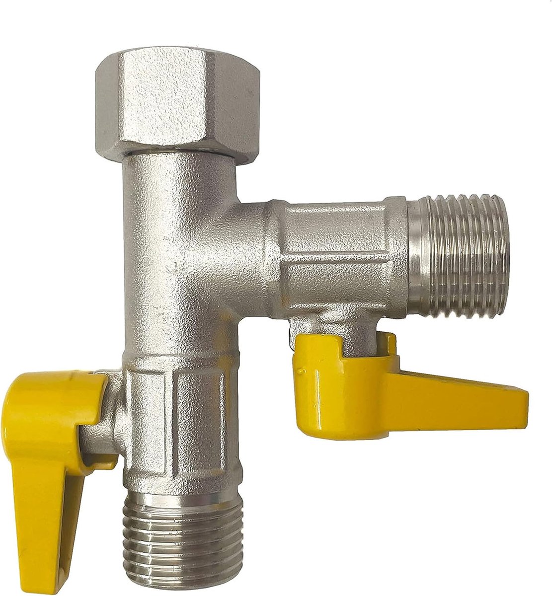 3-weg T-distributor 1/2 inch AG - messing met nikkelafwerking - 2 kogelkranen - ideaal voor gelijktijdig gebruik - ShopVlot