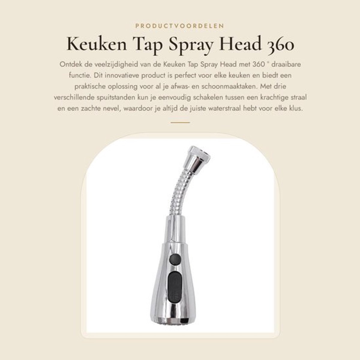 Keuken Tap Draaibaar 360° - Vervangingsspraykop - Gootsteenkraanbeluchter - Koper/Roestvrij Staal - 3 Modi - Geschikt voor Aanrecht/Badkamer - Sproeikop