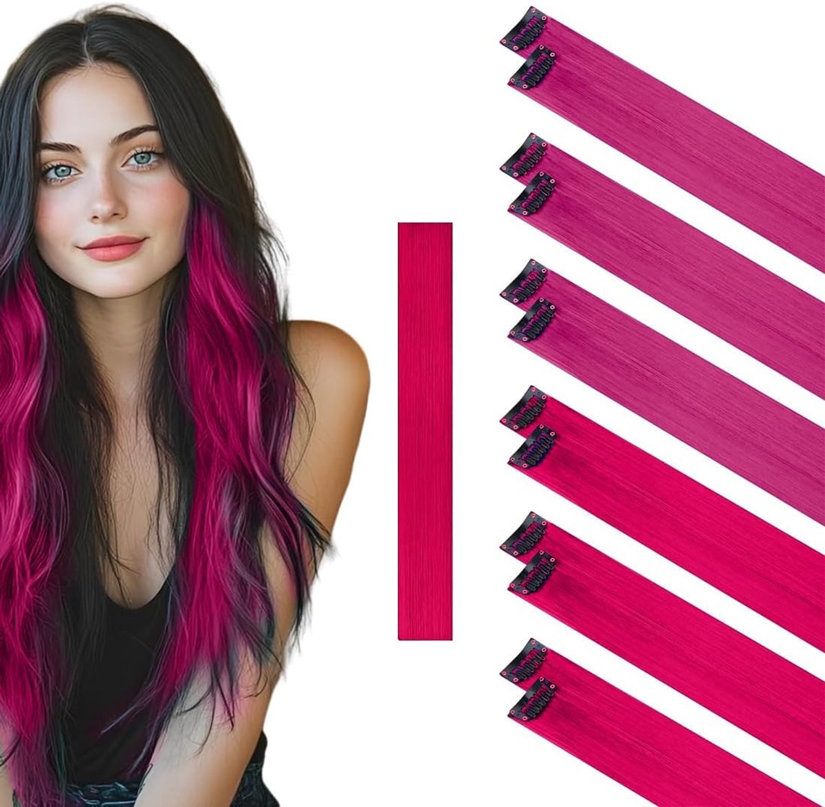 K-Pop Mira Cos Clip-In Extensions - 12 Stuks - Roze en Lichtroze - Creatieve Cosplay Haarstijl - ShopVlot