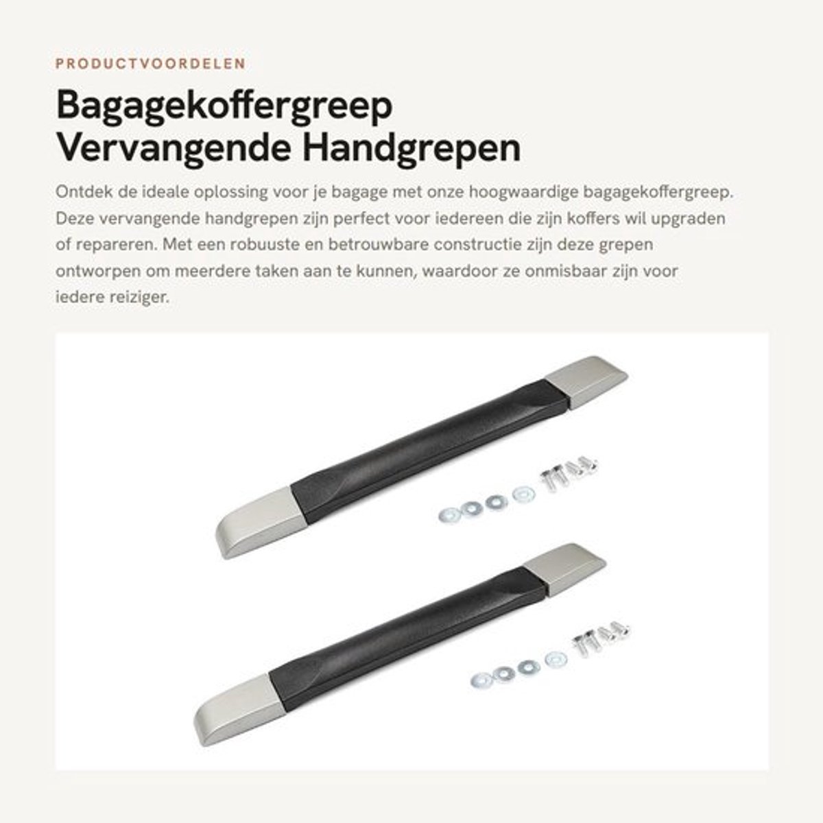 Koffergreep Professioneel - Vervangende Handgreep - Zwarte Handgreep - Reparatieaccessoires Koffer - Robuust en Duurzaam - Totale Lengte 25 cm - Bagagegreep