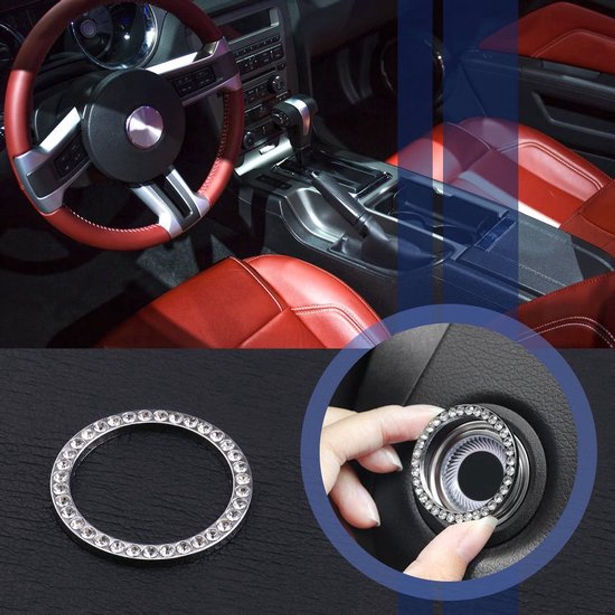Startringen Set van 2 - Strass/Rhinestone - Auto Interieurdecoratie - Startknop/Ring - Eenvoudig te installeren - Universele maat - Startknopring