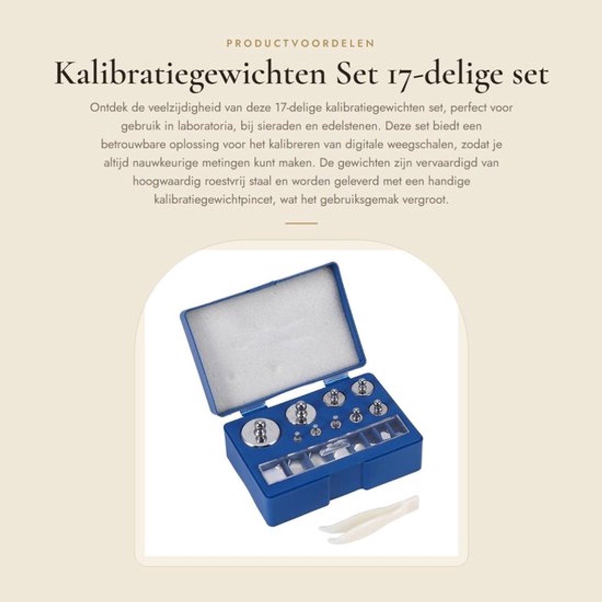 Kalibratiegewichten Set - 17-delige set - Precisieweegschaal - Roestvrij staal - Laboratorium gebruik - Sieraden - Kalibratiegewichtpincet
