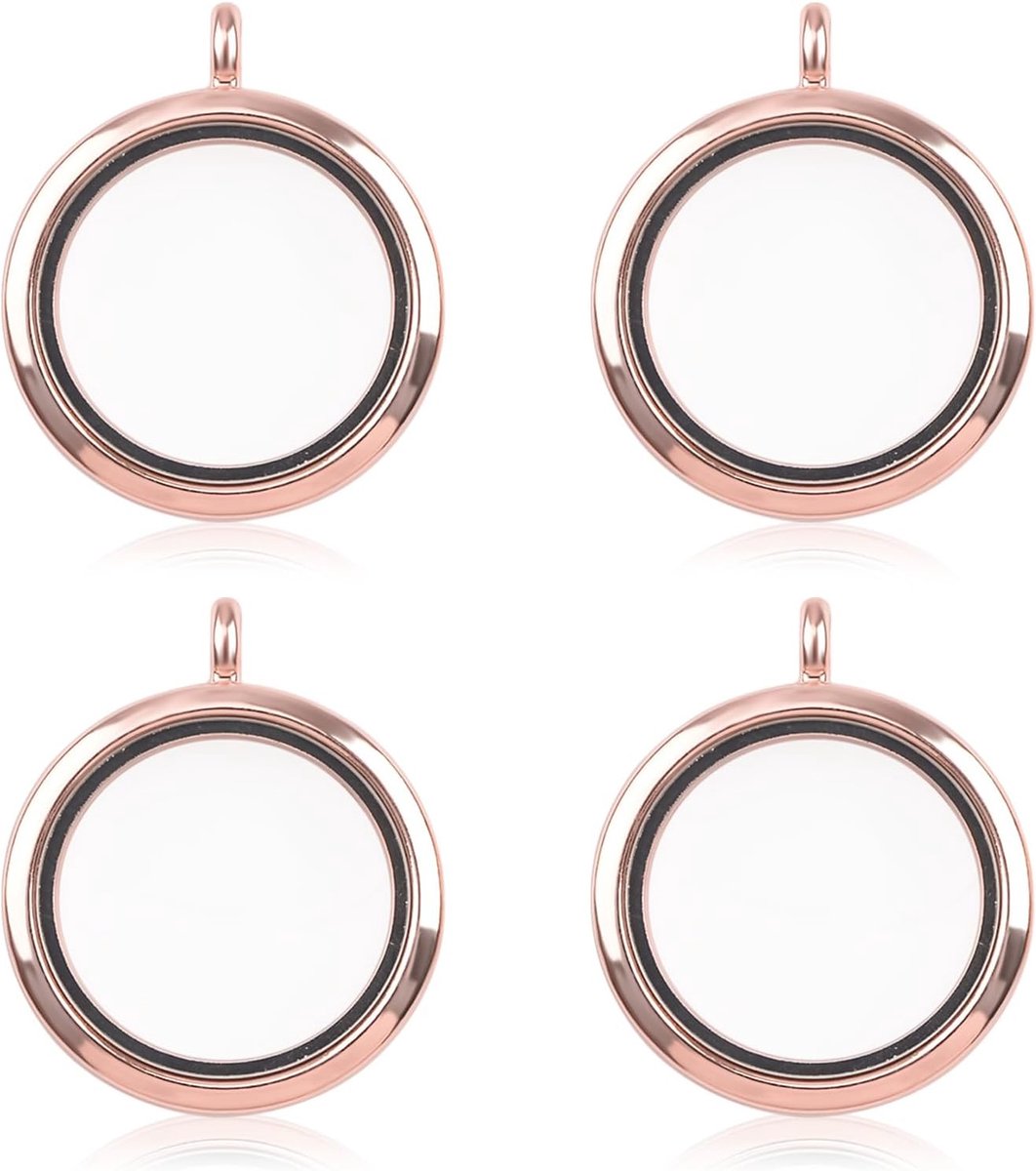 Memory locket charms 4-delig - ronde galvanized kristal fotolijst - mini fotoketting voor 2 foto's - ShopVlot