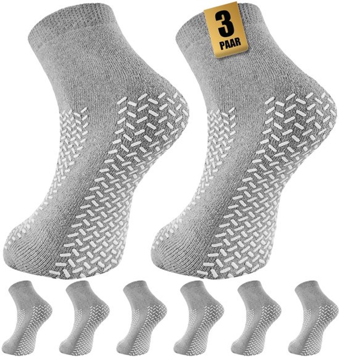 Ziekenhuissokken met dubbel profiel - 3 Paar Antislip Sokken - Valbescherming - Slipstop - Comfortabele Badstof - Ademend en Duurzaam