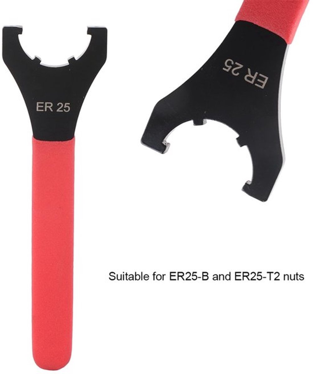 Spantang Precisie - Moersleutel ER25-B/T2 - Ergonomische Handgreep - Hoogwaardig Gietstaal - 44-48HRC Hardheid - Vaste Diameter