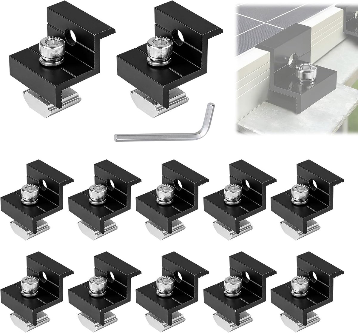SnelShoppen - Set van 12 T-Klemmen voor 30-35 mm Zonnepaneel, Bevestigingsclips voor Fotovoltaïsche Modules Aluminium Bevestiging op Platte of Hellend