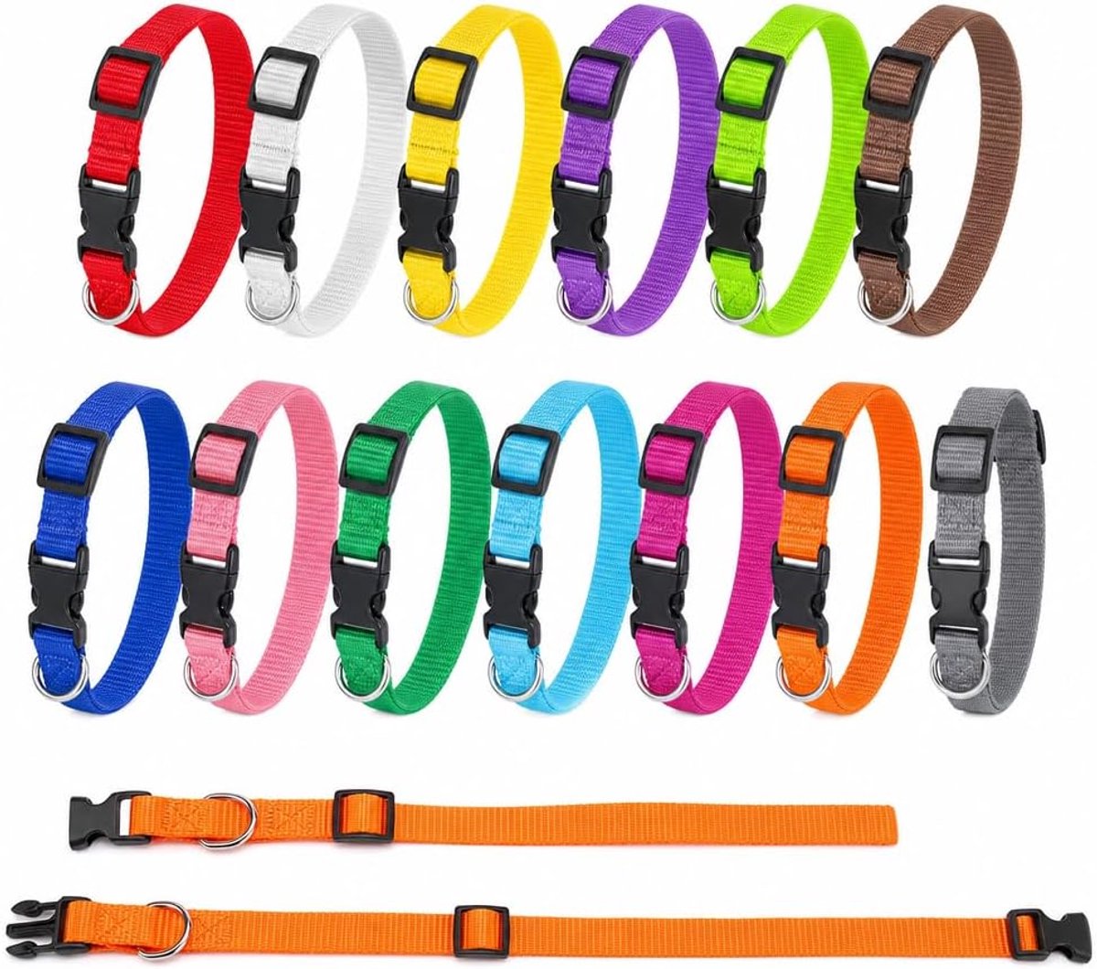 Puppyhalsbanden 14 stuks - Verstelbaar nylon - 17-26 cm - Voor herkenning kleine honden en kittens - ShopVlot