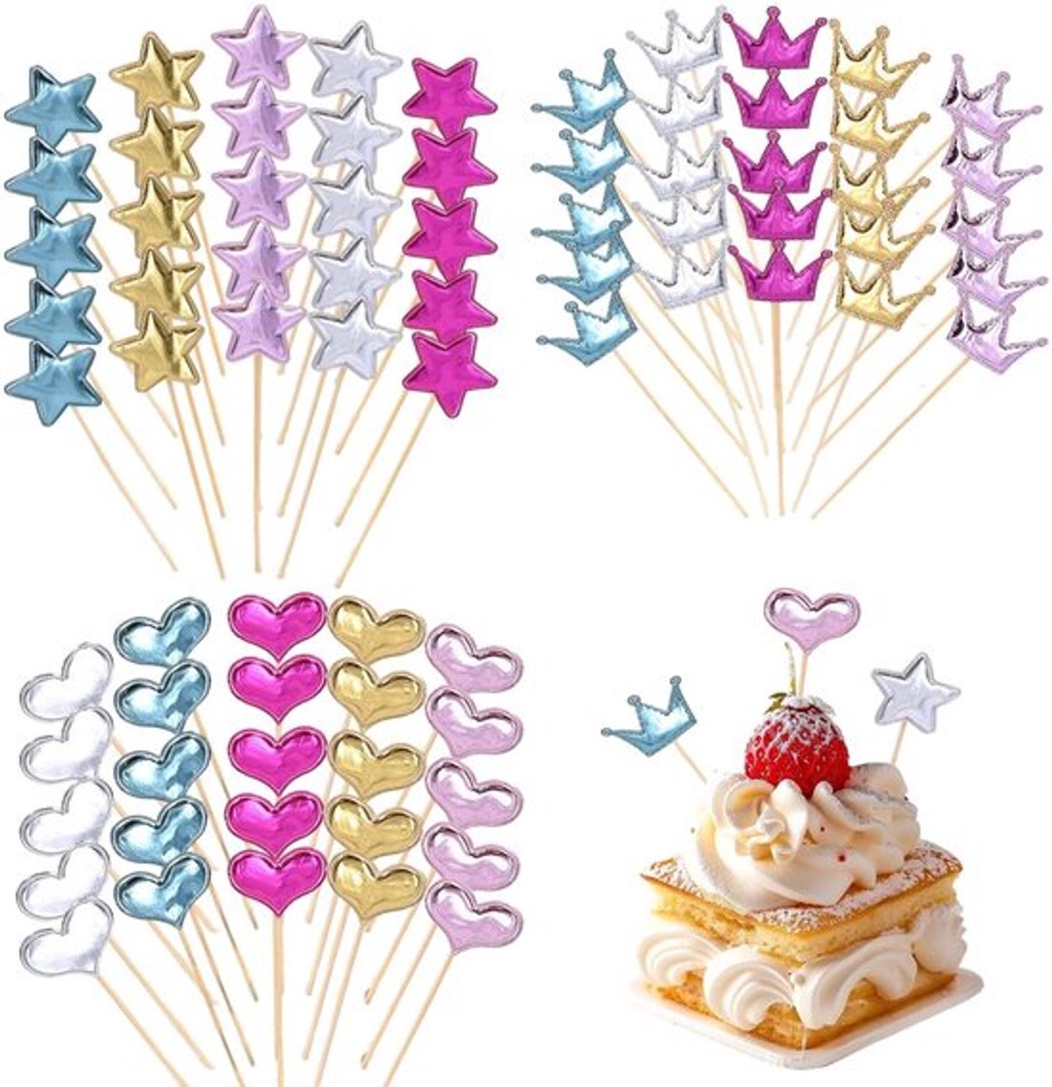 Taarttopper 60 Stuks - Taartdecoratie - Cupcake Decoratie - Verjaardag - Bruiloft - Hoogwaardig PU-glitzerpapier - Muffinversiering