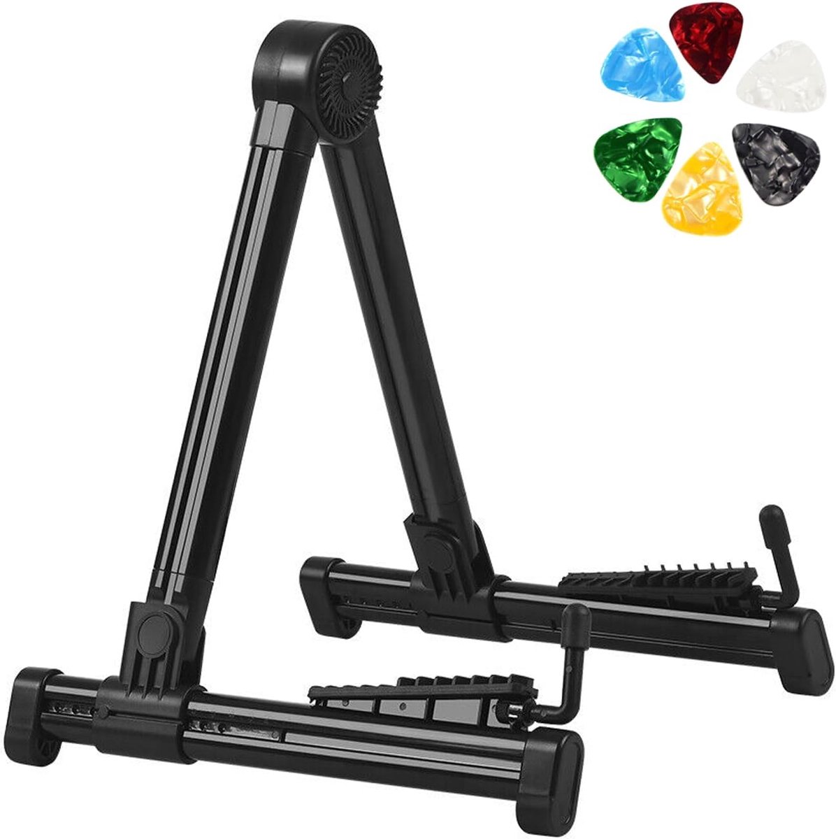Guitar Stand voor akoestische gitaar - universeel - opvouwbaar en draagbaar - inclusief 6 plectra - ShopVlot