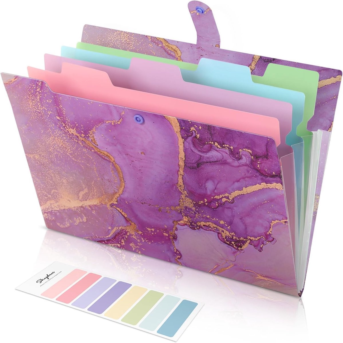 A4 opbergfolder - marmer paars - met vakken en labels - perfect voor organisatie thuis en op kantoor - ShopVlot