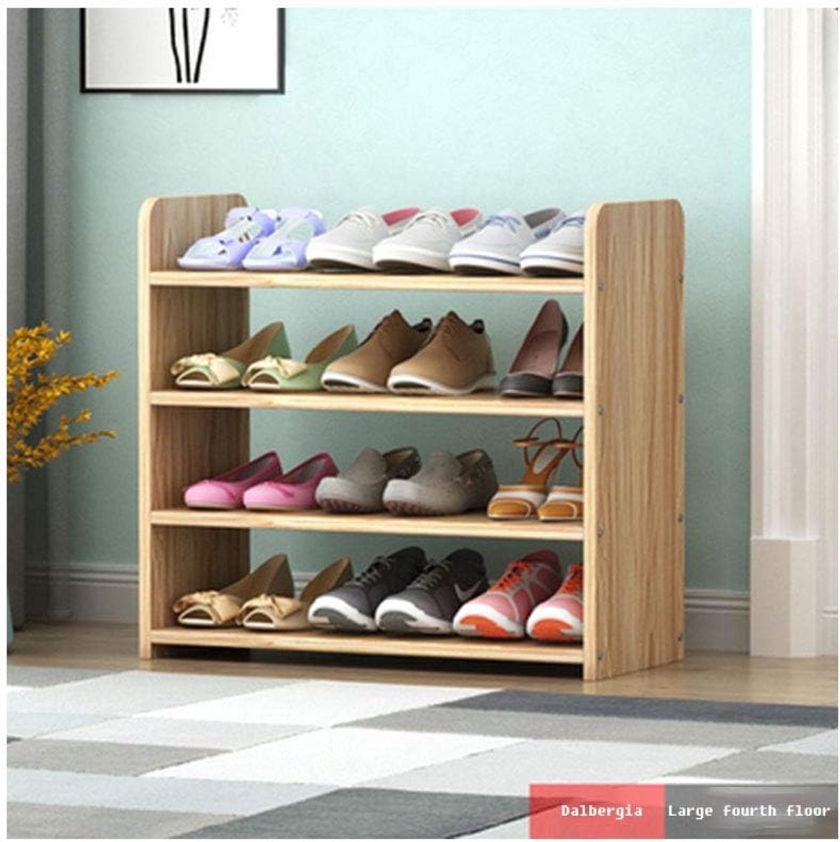 Schoenenrek groot 4-laags - houten schoenenplank - natuurlijk design - multifunctioneel gebruik - ShopVlot
