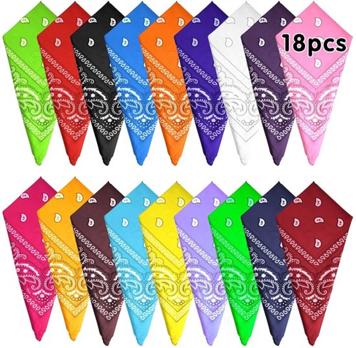 Zakdoeken Katoenen - 18 Stuks - Paisley-effect - Bandana voor Heren/Dames - Geschikt voor Volwassenen/Kinderen - Hoogwaardig Polyester