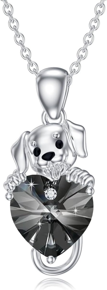 Hondenhalsband kleine maat - 925 sterling zilver - schattige hond met kristallen hart - perfect cadeau voor vrouwen - ShopVlot