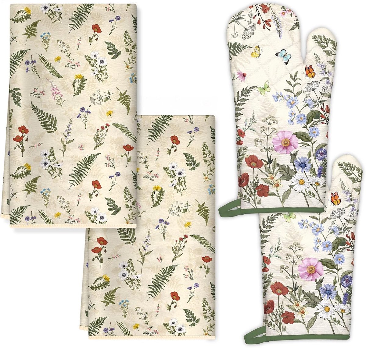 Keukenhanddoeken en Ovenwant Set 4 Stuks - Zachte Absorberende Doeken - Hittebestendige Ovenwanten - ShopVlot
