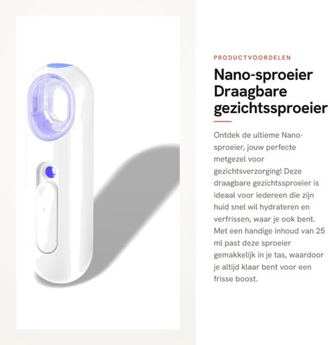 Sproeier Draagbaar - Nano-sproeier - Gezichtssproeier - Hydraterend - Verfrissend - Inhoud 25 ml - Gezichtsverstuiver