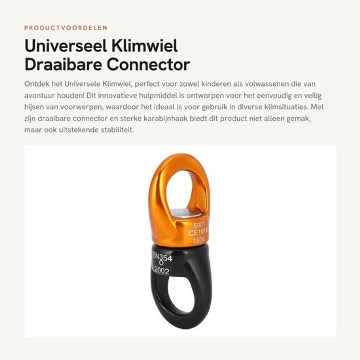 Klimwiel 360° wrijvingsloze rotatie - Karabijnhaak - Draaibare connector - Hijswerktuigen - Roestvrij staal - Geluidloos - Klimhaak