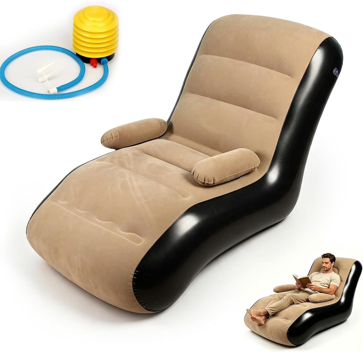 Opblaasbare bank camping met voetpomp - waterdicht oppervlak - comfortabele luchtbank - ideaal voor ontspanning - ShopVlot