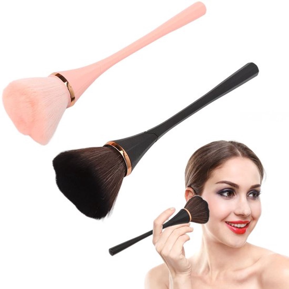 Make-upkwastenset groot - 2-delige set - herbruikbaar - gemakkelijk te reinigen - fijne vezelharen - zachte mistachtige contour - Make-upkwasten