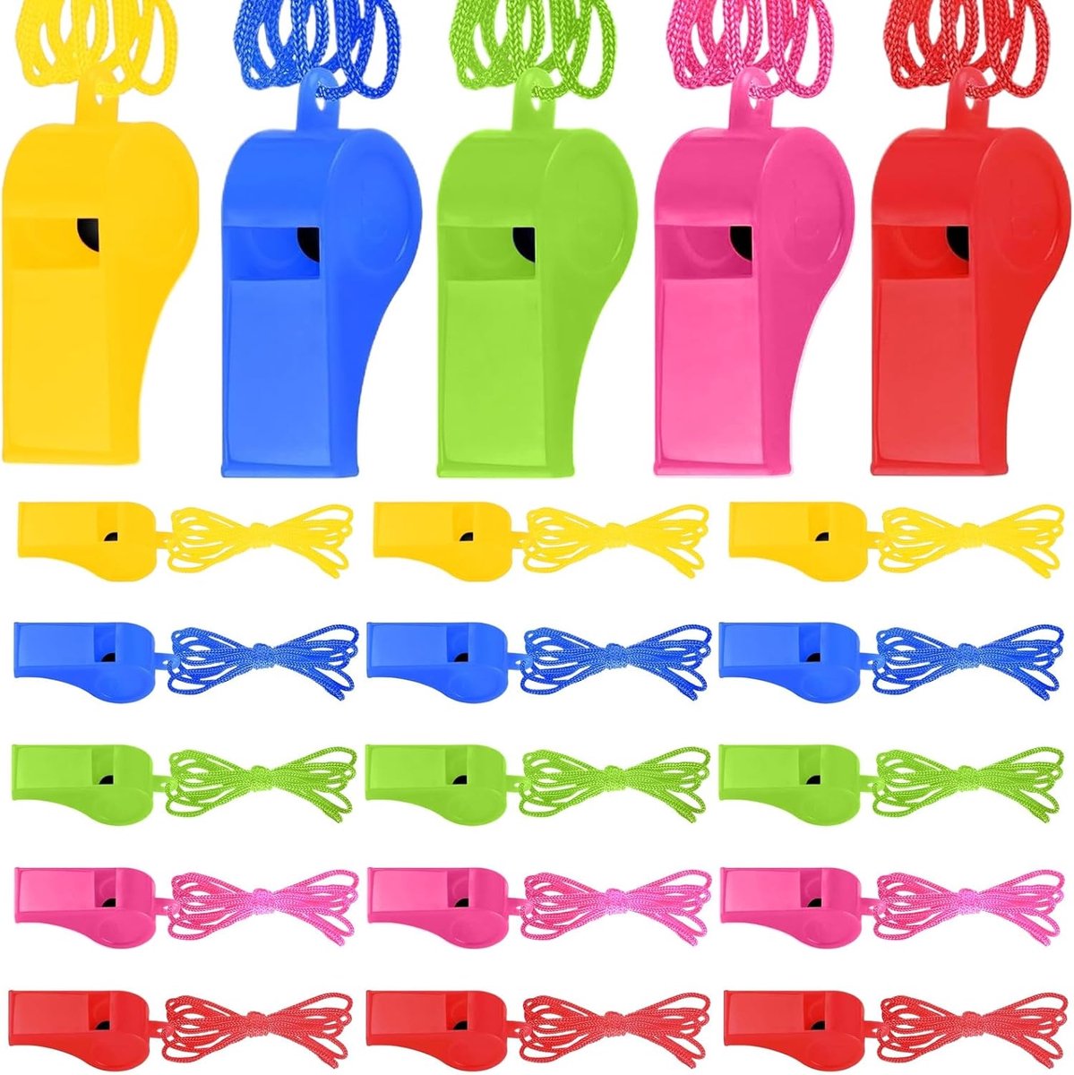 Plastic fluitjes set van 20 - transparant met polyester koord - veilig voor kinderen - ideaal voor sport en training - ShopVlot
